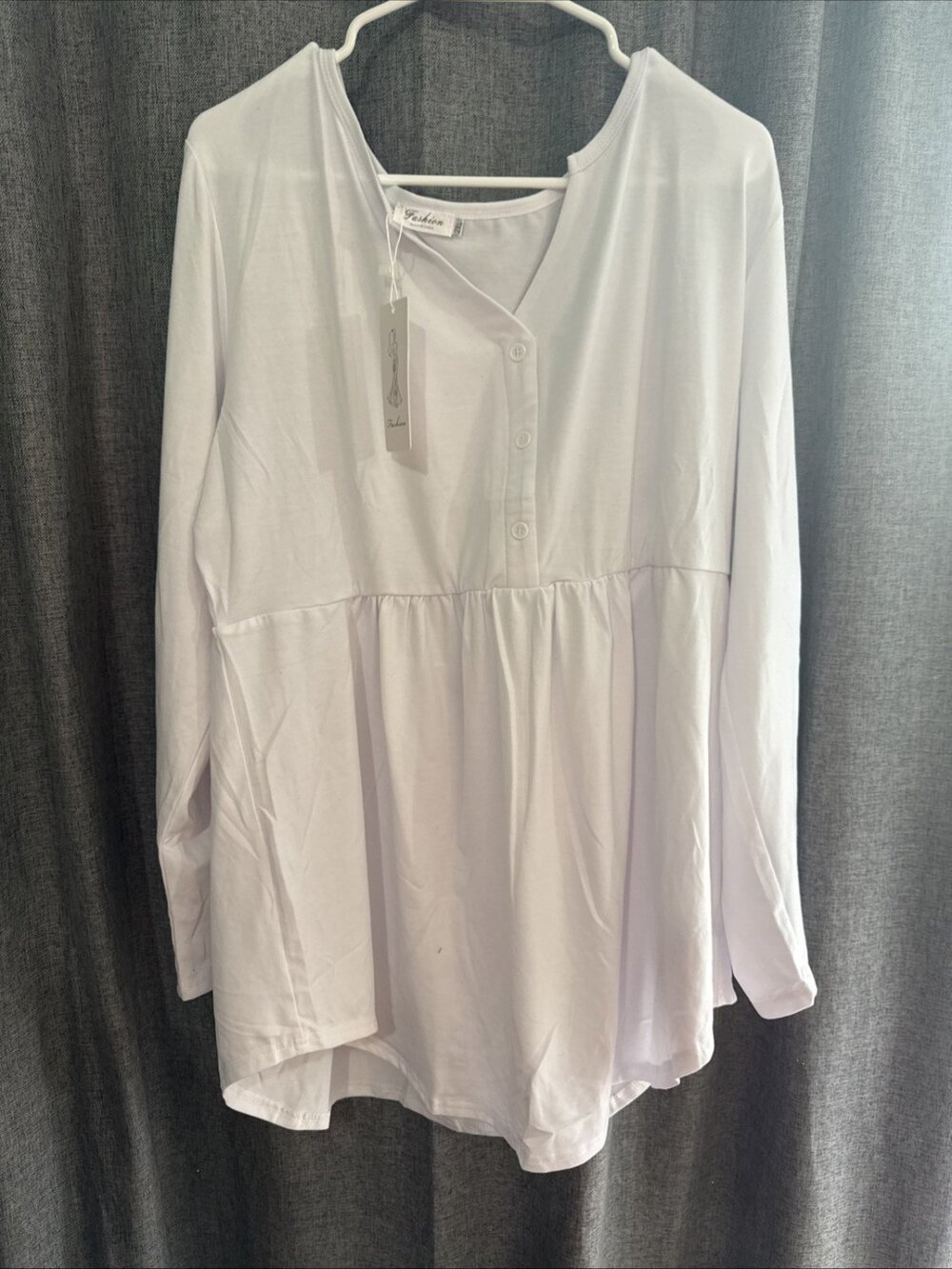 Women’s Fashion White Shirt Quarter Button Up Long Sleeve Size 2 Xl